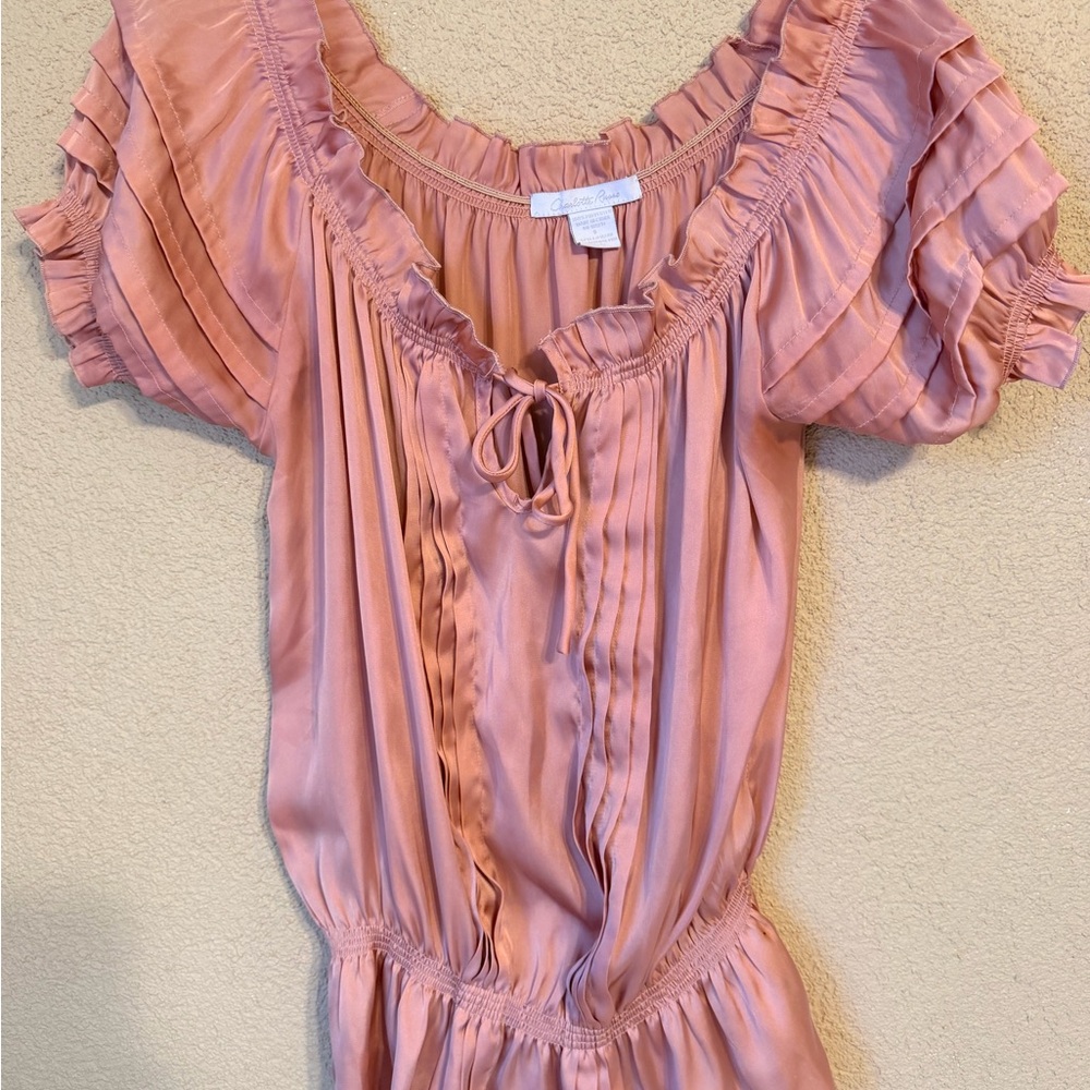 Charlotte Russe Mauve Pink Ruffle Tie-Front Peasant Top